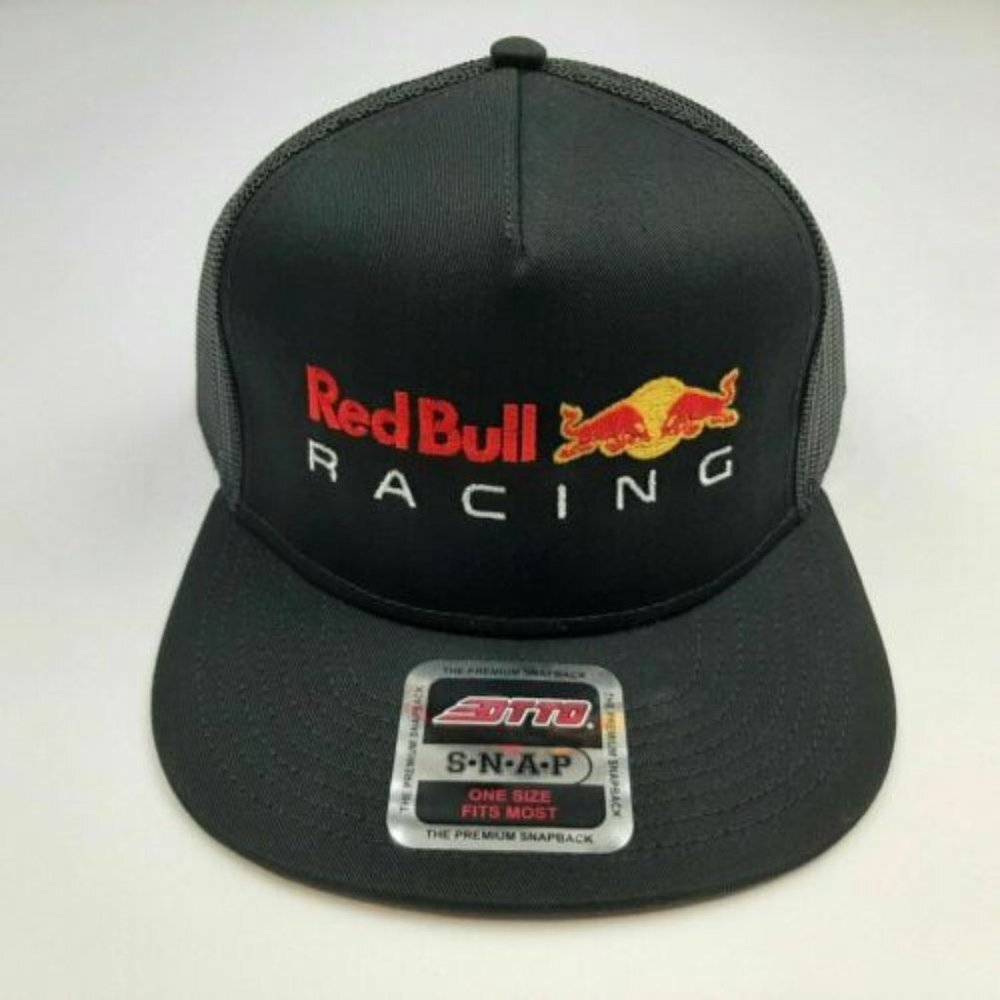 Red Bull Racing Flat Bill Mesh Snapback Black Hat Cap Embroidered Logo